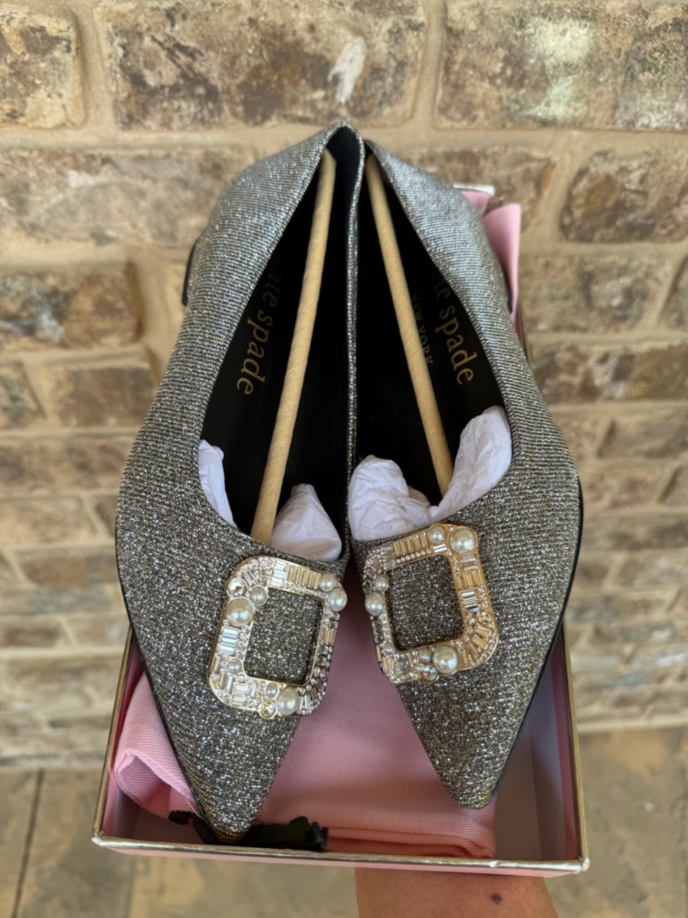 kate spade Buckle up Pointed-Toe Flats with Pearl Buckle